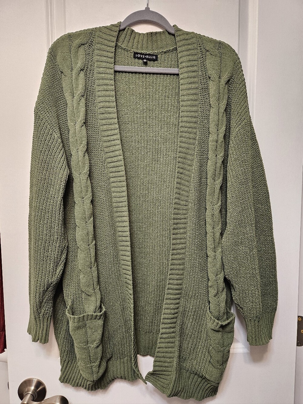 Love + Ellie XL Soft Green Cable Knit Open Front Cardigan